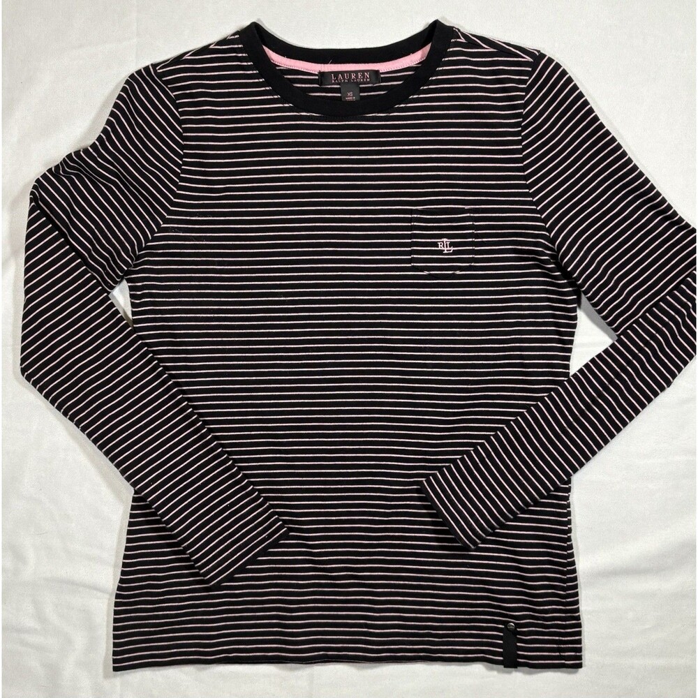 Lauren Ralph Lauren Black Label Womens Pullover Top XS Long Sleeve Black Pink